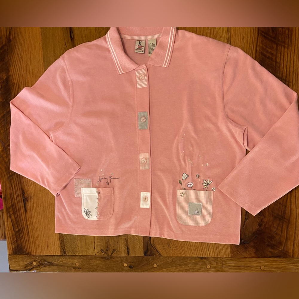 Koret K Wear Vintage Long Sleeve Button Front Top with Embroidery & More, Sz XL